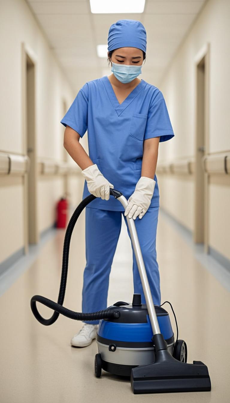 Healthcare cleaning team following SAZ-aligned clinic hygiene procedures