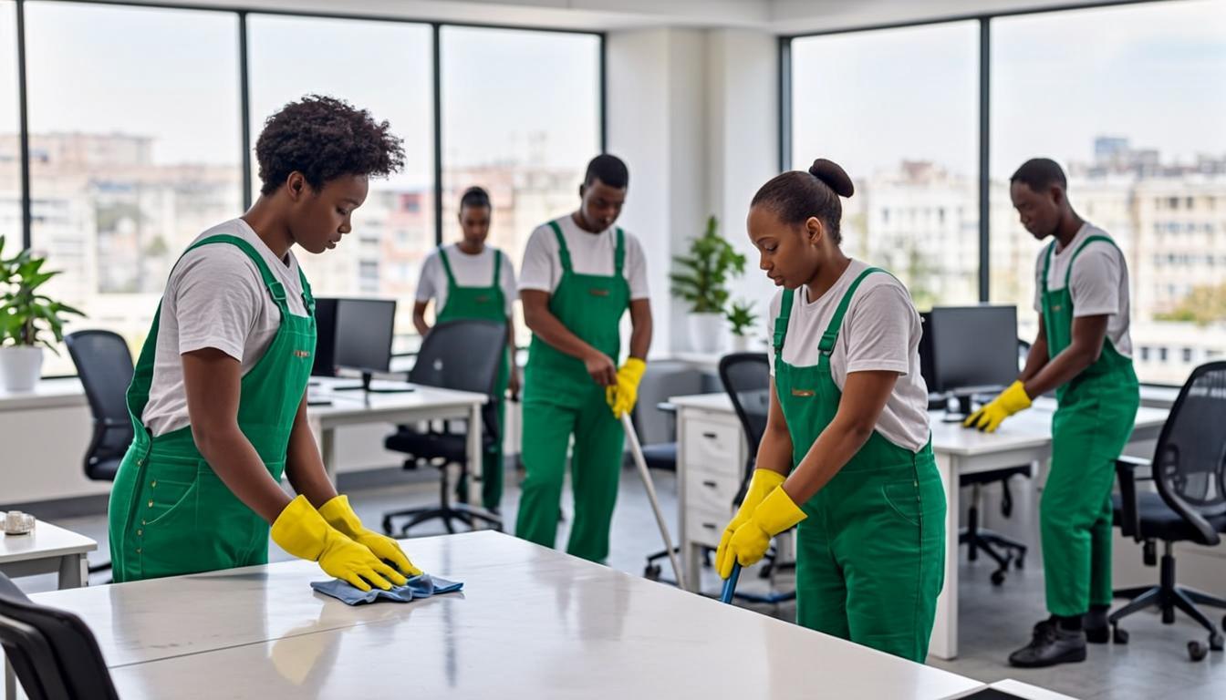 Vifara professional cleaning team at work in Harare office